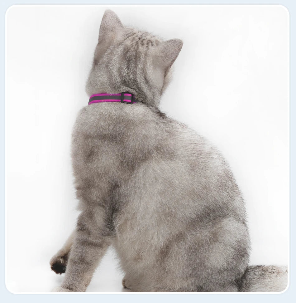 ROJECO Cat Collar with Bell Reflective Colorful Night Safety Collar For Cats Adjustable Cat Kitten Necklace Pet Leash Supplies