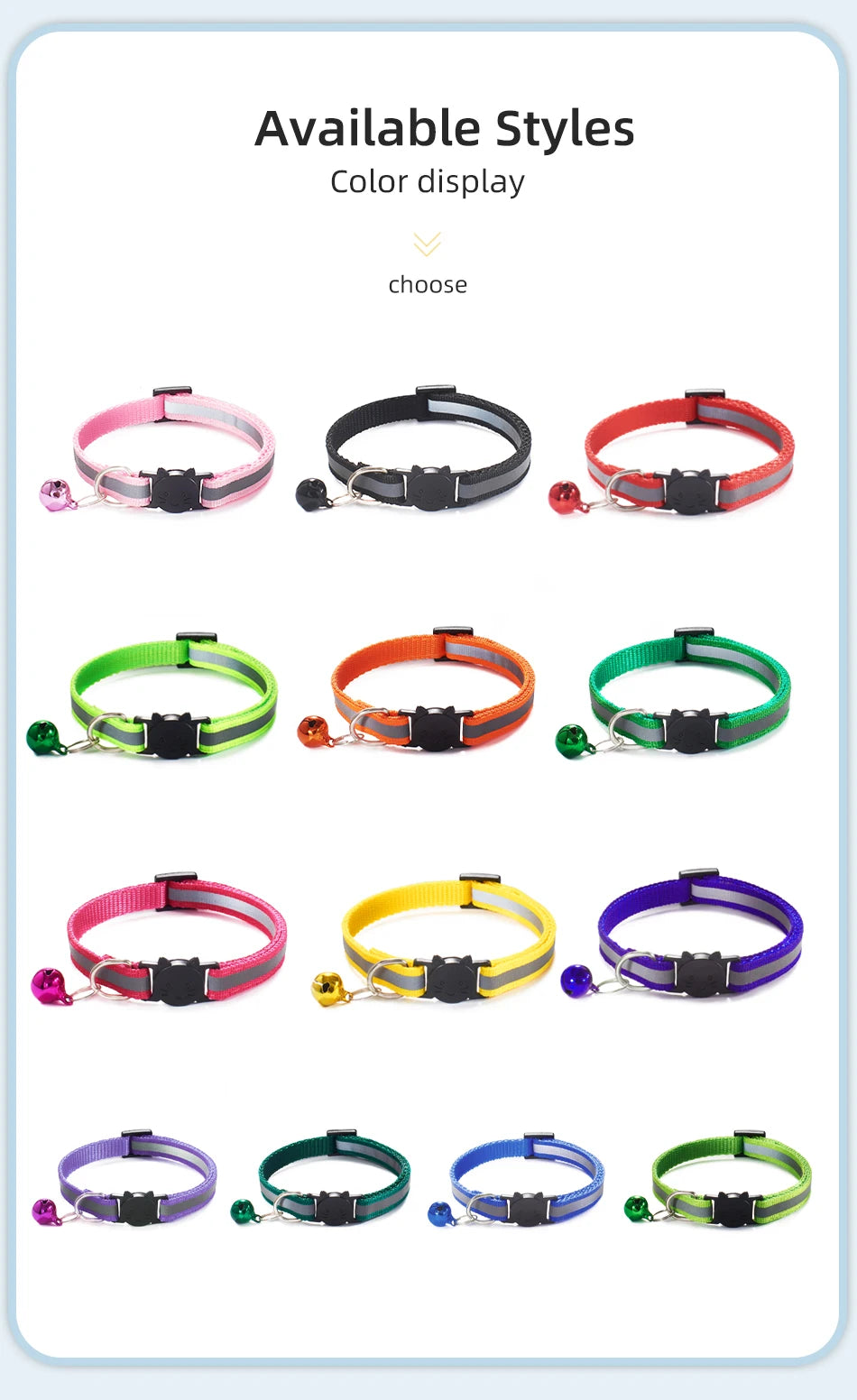 ROJECO Cat Collar with Bell Reflective Colorful Night Safety Collar For Cats Adjustable Cat Kitten Necklace Pet Leash Supplies