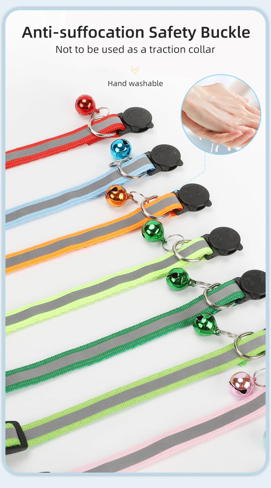 ROJECO Cat Collar with Bell Reflective Colorful Night Safety Collar For Cats Adjustable Cat Kitten Necklace Pet Leash Supplies