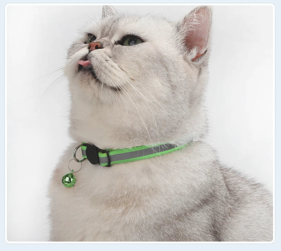 ROJECO Cat Collar with Bell Reflective Colorful Night Safety Collar For Cats Adjustable Cat Kitten Necklace Pet Leash Supplies