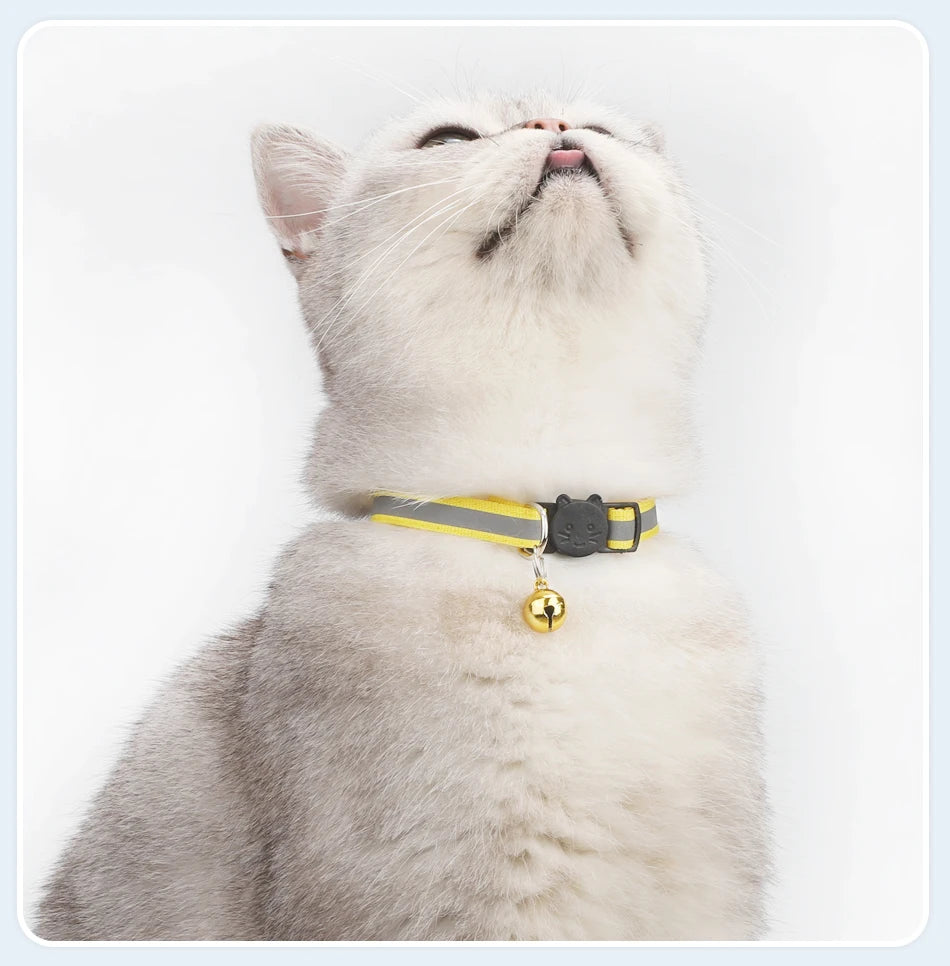 ROJECO Cat Collar with Bell Reflective Colorful Night Safety Collar For Cats Adjustable Cat Kitten Necklace Pet Leash Supplies