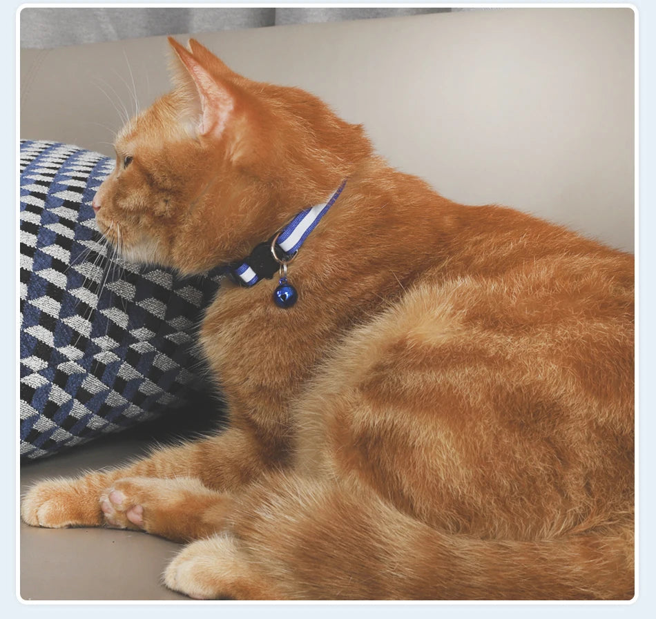 ROJECO Cat Collar with Bell Reflective Colorful Night Safety Collar For Cats Adjustable Cat Kitten Necklace Pet Leash Supplies