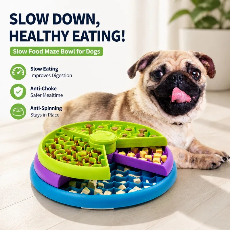 Rotating Tray Slow Feeder Dog Bowl Anti‑Tipping Anti‑Gulping Non‑Slip Pet Slow Eating Food Basin Feeding Dish for Small Dogs Pup