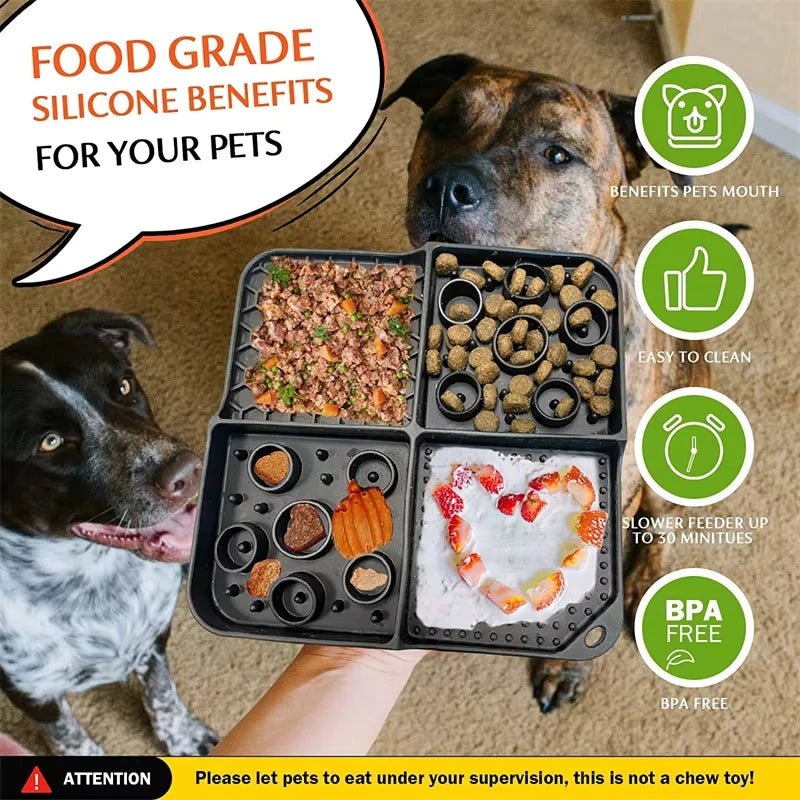 Slow Feeder Mat for Pets - Non-Toxic Silicone (Turquoise) Upgraded Anxiety and Boredom Relief Tool with Aluminum Bowl,17x11x2 in