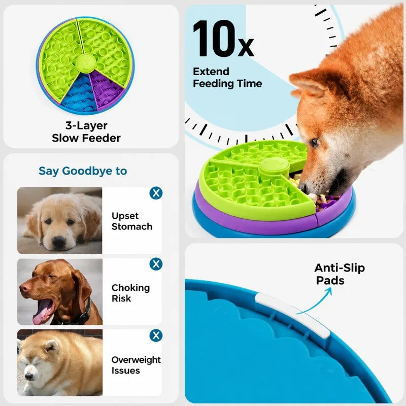 Rotating Tray Slow Feeder Dog Bowl Anti‑Tipping Anti‑Gulping Non‑Slip Pet Slow Eating Food Basin Feeding Dish for Small Dogs Pup