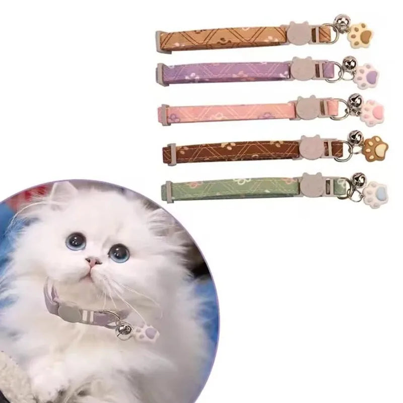 Pet Collar With Bell Cartoon Footprint Colorful Dog Puppy Kitten Collar Adjustable Safety Bell Ring Necklace Pet Accessories