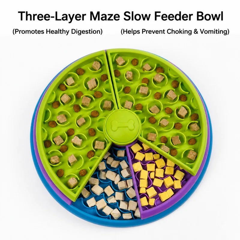 Rotating Tray Slow Feeder Dog Bowl Anti‑Tipping Anti‑Gulping Non‑Slip Pet Slow Eating Food Basin Feeding Dish for Small Dogs Pup