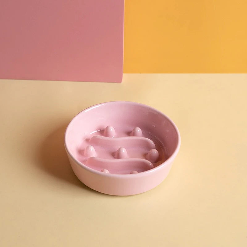 Slow Feeder Pet Bowl with Anti-slip Base Against Tipping Curved Ridges Slow Eating To Prevent Choking for Dry Wet Food