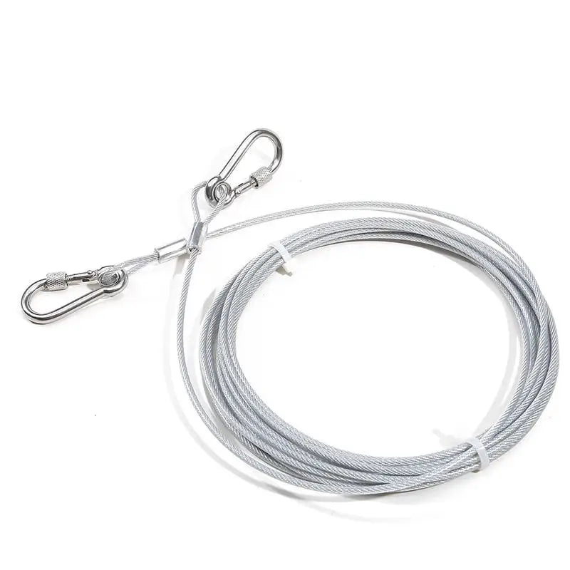 Double-headed Dog Tie Out Cable Leash ,raction rope with metal buckle steel wire anti-rust training collar,Outdoor Dogs Strap