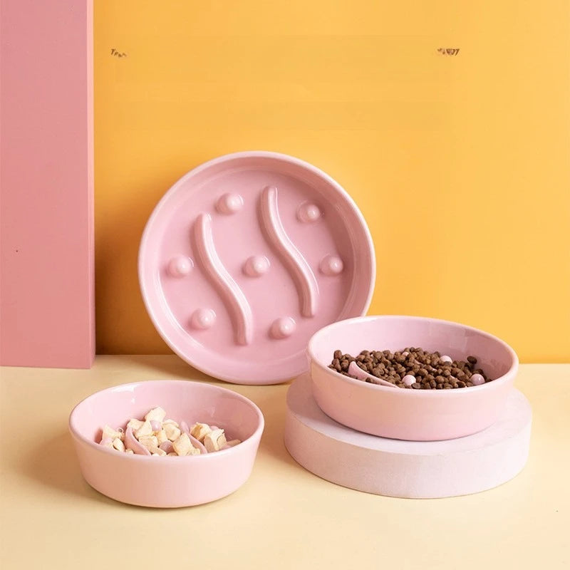 Slow Feeder Pet Bowl with Anti-slip Base Against Tipping Curved Ridges Slow Eating To Prevent Choking for Dry Wet Food