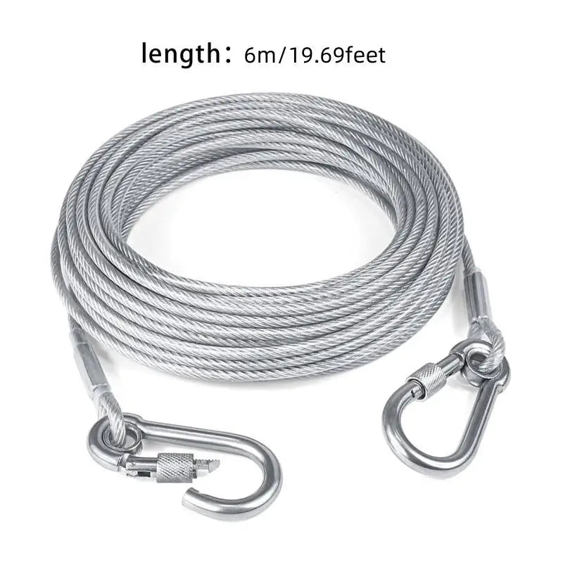 Double-headed Dog Tie Out Cable Leash ,raction rope with metal buckle steel wire anti-rust training collar,Outdoor Dogs Strap