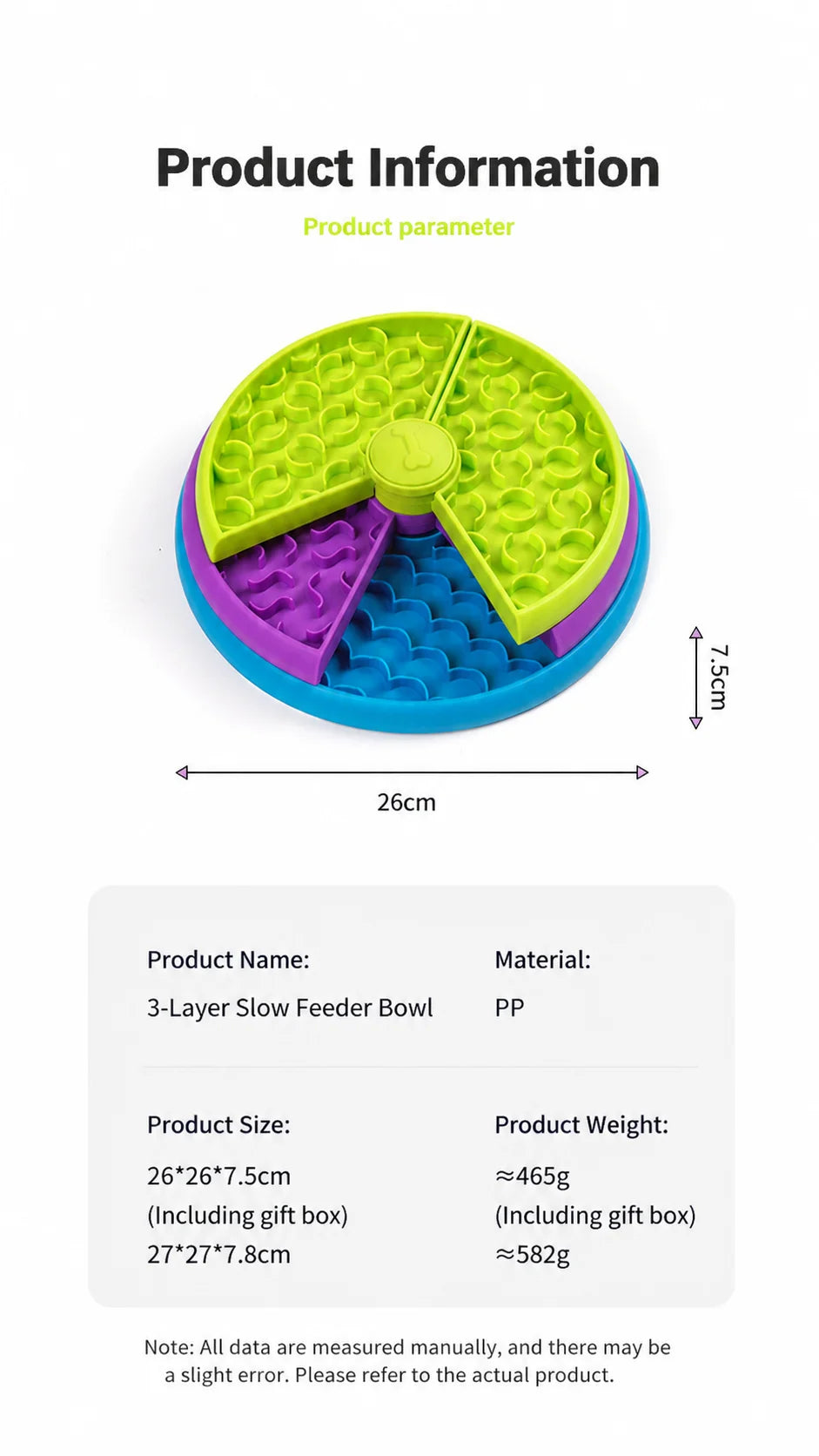 Rotating Tray Slow Feeder Dog Bowl Anti‑Tipping Anti‑Gulping Non‑Slip Pet Slow Eating Food Basin Feeding Dish for Small Dogs Pup