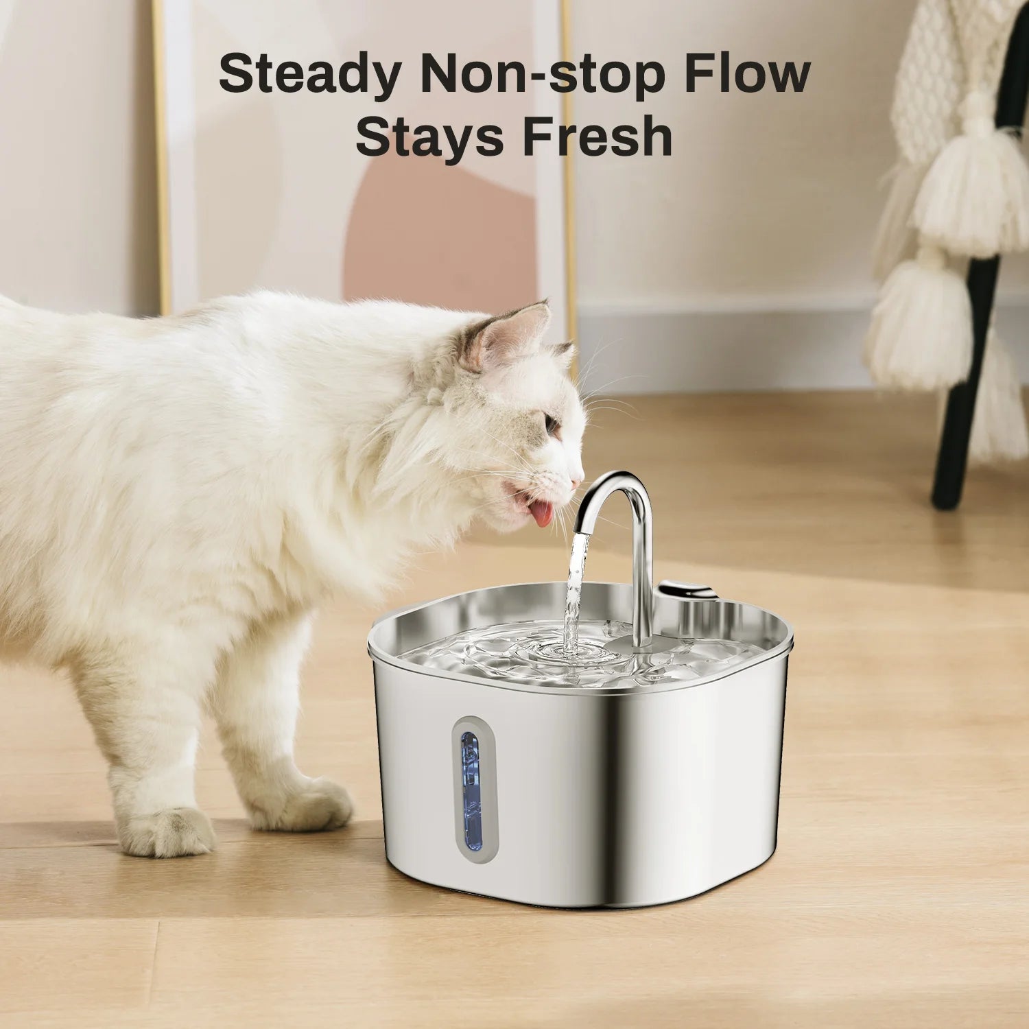 Stainless Steel Cat Water Fountain, 2.2L, Pet Water Dispenser With Filter, Dog Drinking Fountain for Cats, Ultra Quiet Water Pum