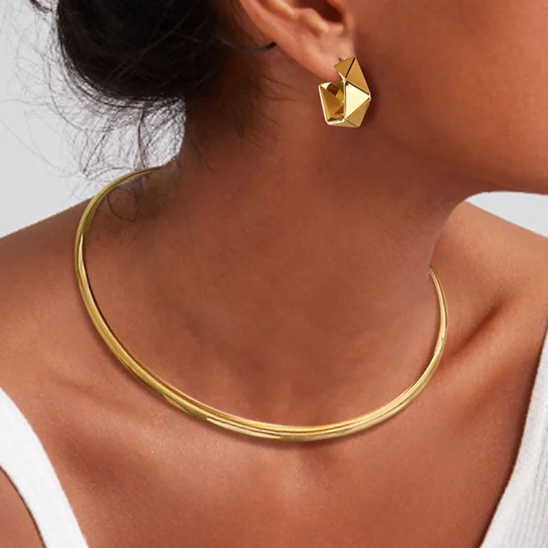 Stainles Steel Chocker Collar Necklace For Women, Open Neck Cuff Torques , Minimalist Necklace Birthday Party Gift
