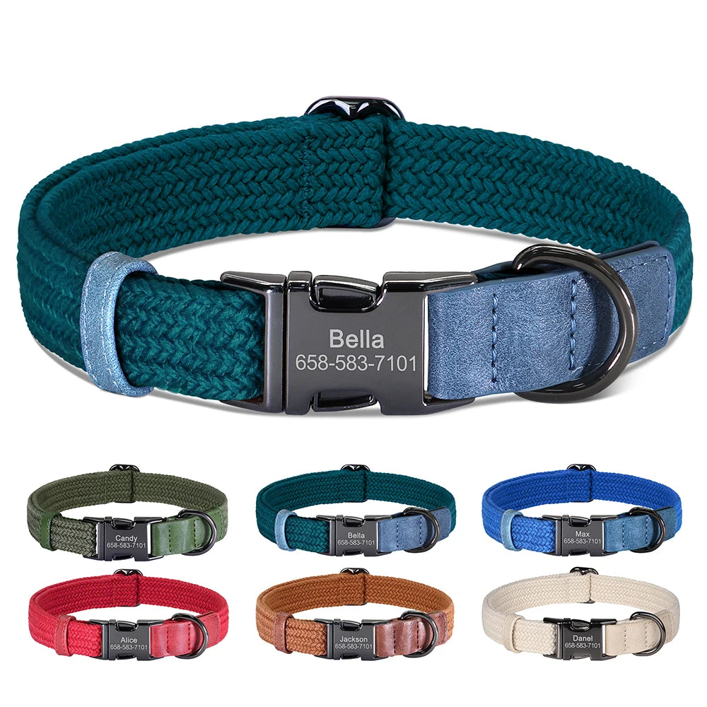 Custom Dog Collar Dog Durable Nylon Dog Collars Free Engraved Pet Name Buckle Necklace Adjustable for Small Medium Large Dogs