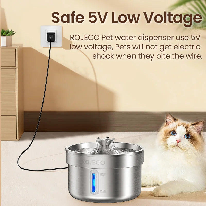 ROJECO Stainless Steel Pet Drinking Fountain Automatic Cat Water Fountain Smart Pet Water Dispenser for Dog Cat Drinking Supply