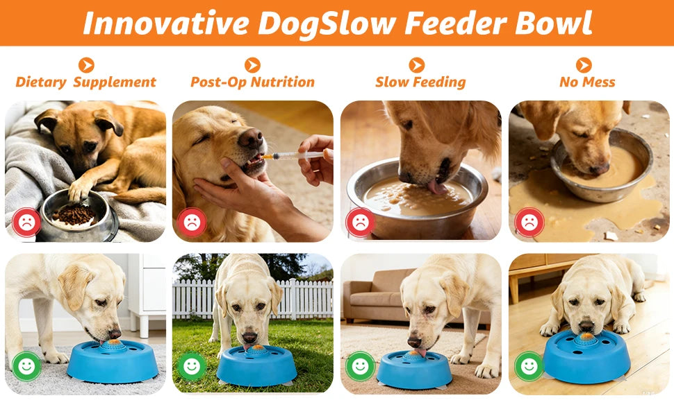 Slow Feeder Dog Bowl, Lick Ball Lid, Anti-Slip Suction Cups, for Wet Food, Bone Broth and Liquid Treats, Ideal for Small Dogs