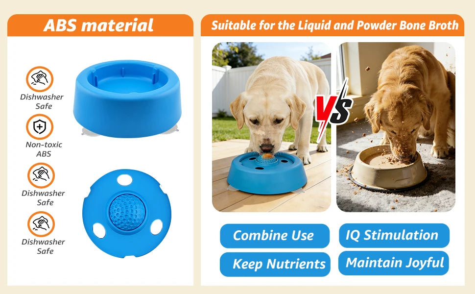 Slow Feeder Dog Bowl, Lick Ball Lid, Anti-Slip Suction Cups, for Wet Food, Bone Broth and Liquid Treats, Ideal for Small Dogs