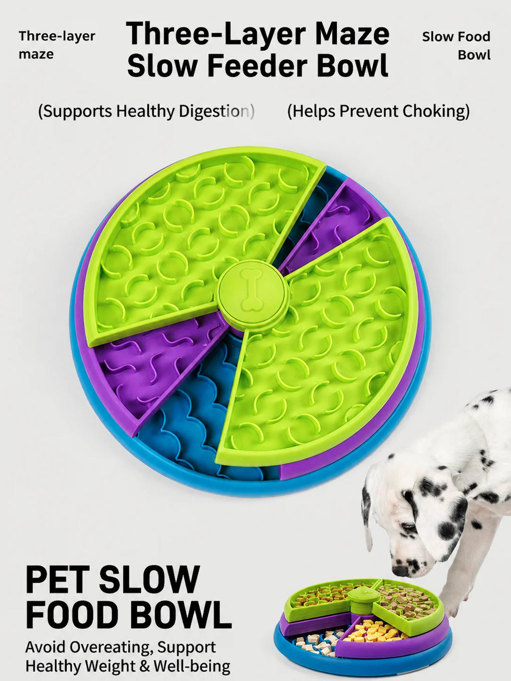 Rotating Tray Slow Feeder Dog Bowl Anti‑Tipping Anti‑Gulping Non‑Slip Pet Slow Eating Food Basin Feeding Dish for Small Dogs Pup