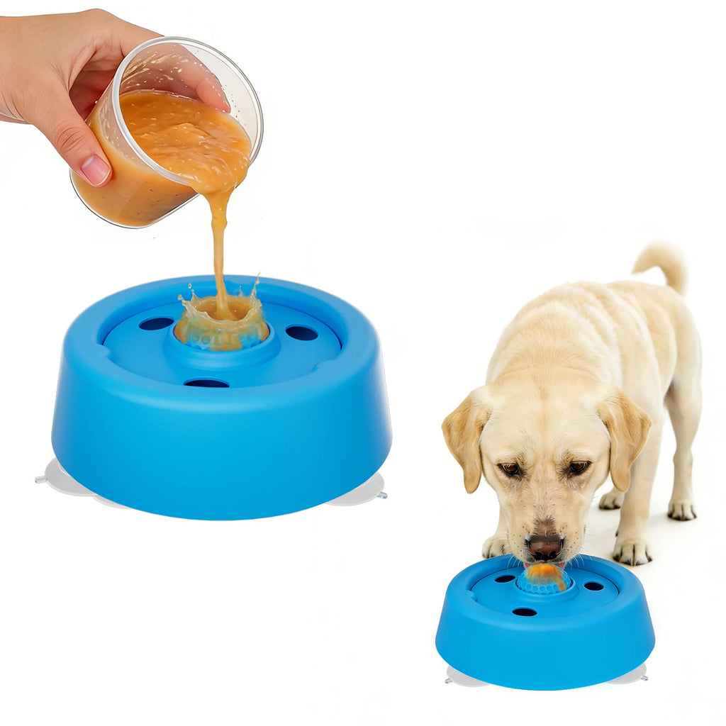 Slow Feeder Dog Bowl, Lick Ball Lid, Anti-Slip Suction Cups, for Wet Food, Bone Broth and Liquid Treats, Ideal for Small Dogs