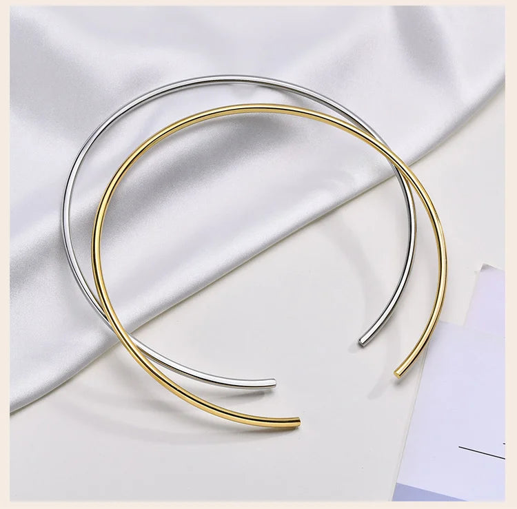 Stainles Steel Chocker Collar Necklace For Women, Open Neck Cuff Torques , Minimalist Necklace Birthday Party Gift