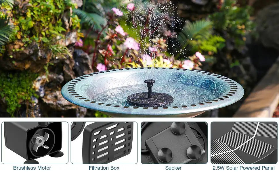 Solar Water Fountain Pool Pond Waterfall Fountain Garden Decoration Outdoor Bird Bath Solar Powered Floating Water Pump