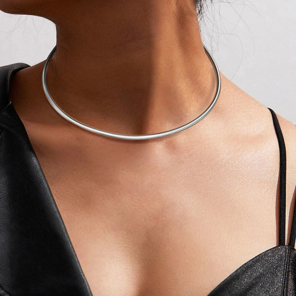 Stainles Steel Chocker Collar Necklace For Women, Open Neck Cuff Torques , Minimalist Necklace Birthday Party Gift