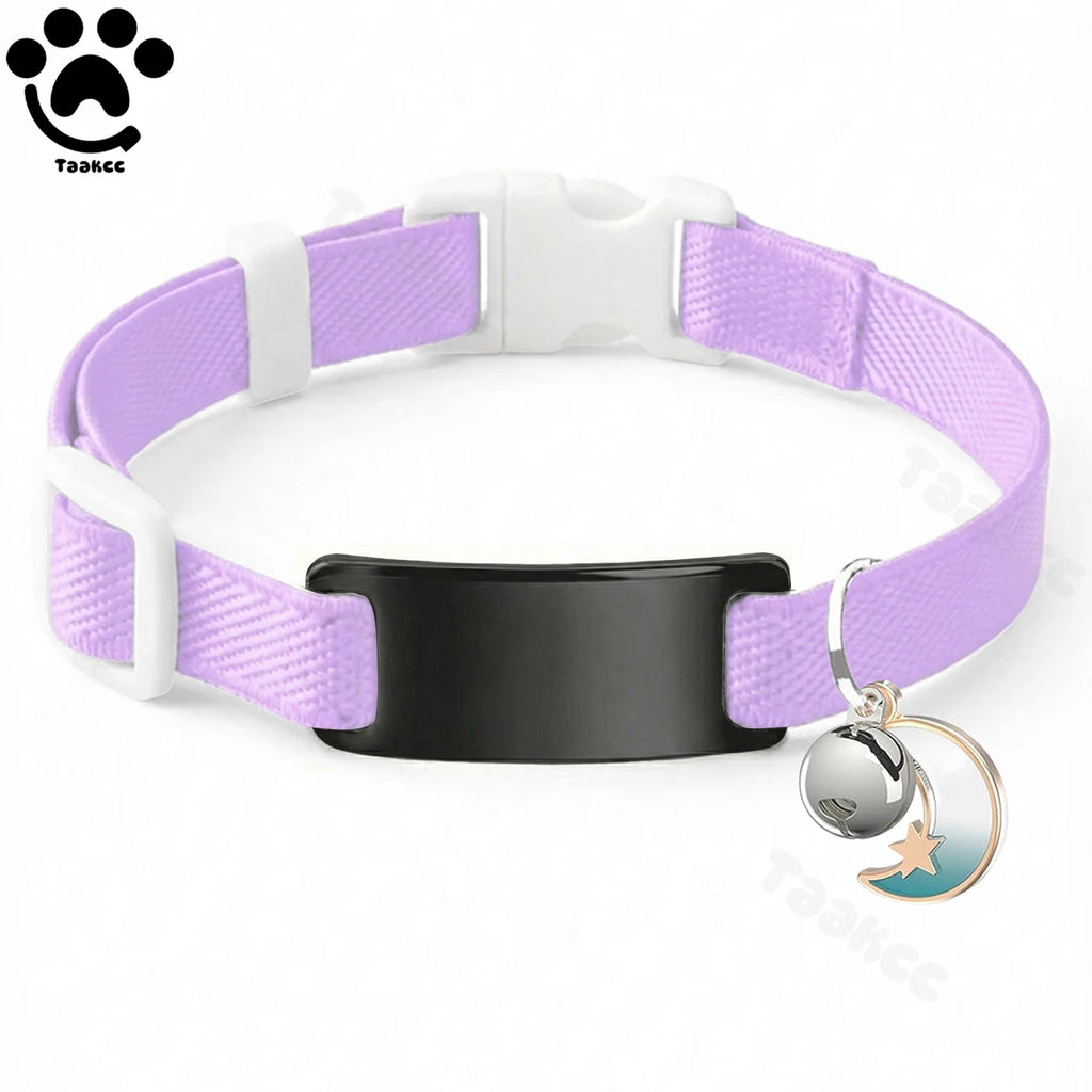 Customized Fashion Elastic Cat Collar Free Engraved Puppy Kitten Anti-lost Pet ID Nameplate Necklace With Bell & Moon Ornament