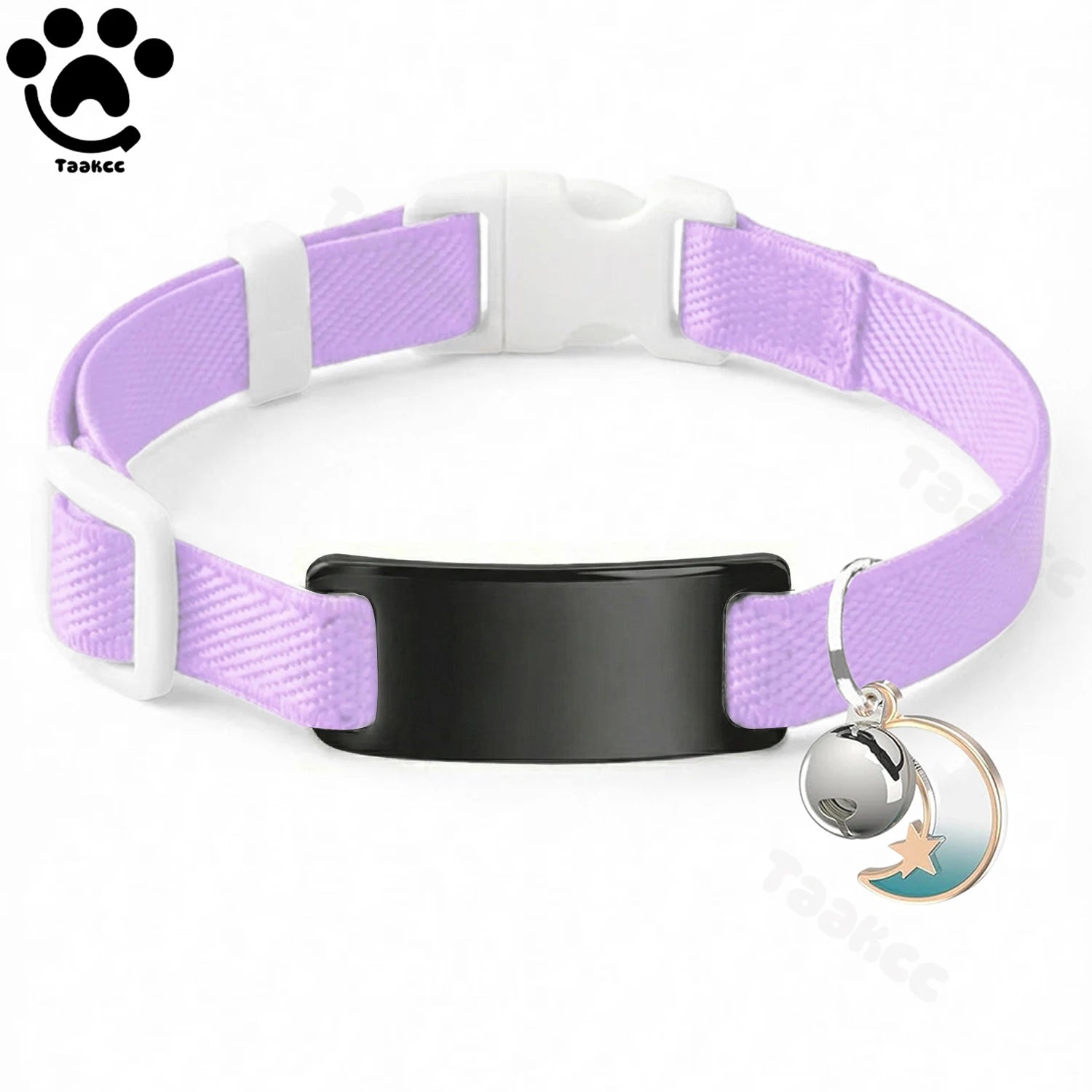 Customized Fashion Elastic Cat Collar Free Engraved Puppy Kitten Anti-lost Pet ID Nameplate Necklace With Bell & Moon Ornament
