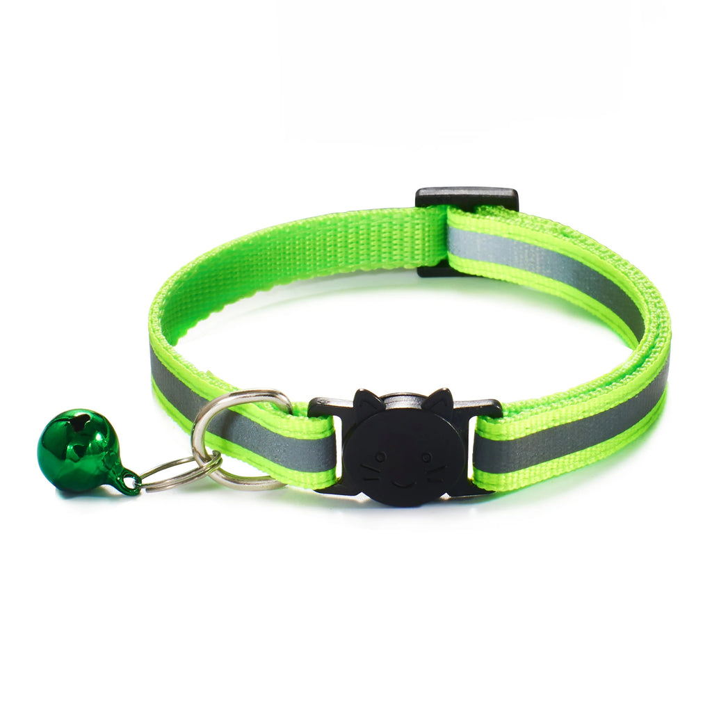 ROJECO Cat Collar with Bell Reflective Colorful Night Safety Collar For Cats Adjustable Cat Kitten Necklace Pet Leash Supplies