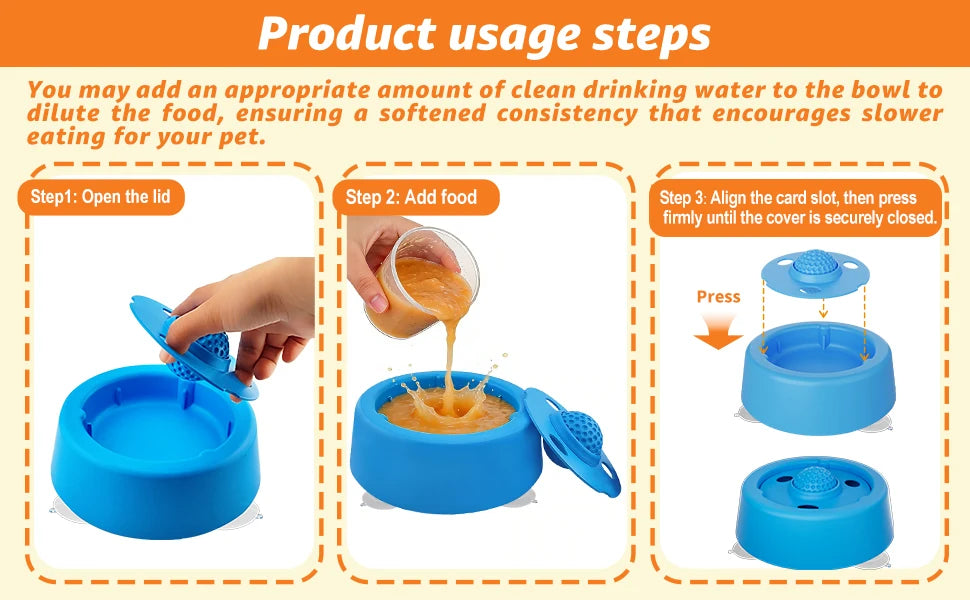 Slow Feeder Dog Bowl, Lick Ball Lid, Anti-Slip Suction Cups, for Wet Food, Bone Broth and Liquid Treats, Ideal for Small Dogs