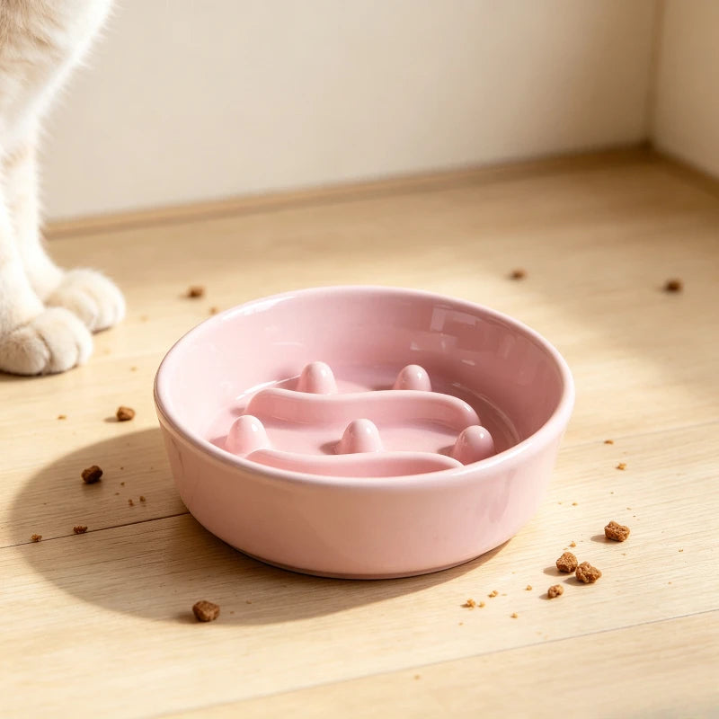 Slow Feeder Pet Bowl with Anti-slip Base Against Tipping Curved Ridges Slow Eating To Prevent Choking for Dry Wet Food