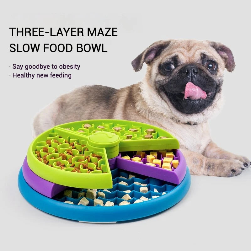 Pet Slow Feeding Bowl Pet Three-layer Slow Food Bowl Puzzle Rotating Feeder Dog Interactive Feeding Bowl Pet Supplies
