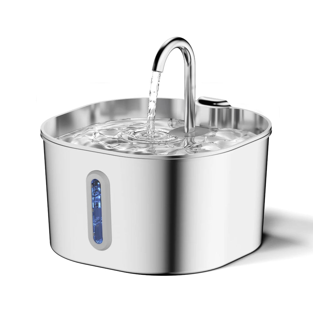 Stainless Steel Cat Water Fountain, 2.2L, Pet Water Dispenser With Filter, Dog Drinking Fountain for Cats, Ultra Quiet Water Pum