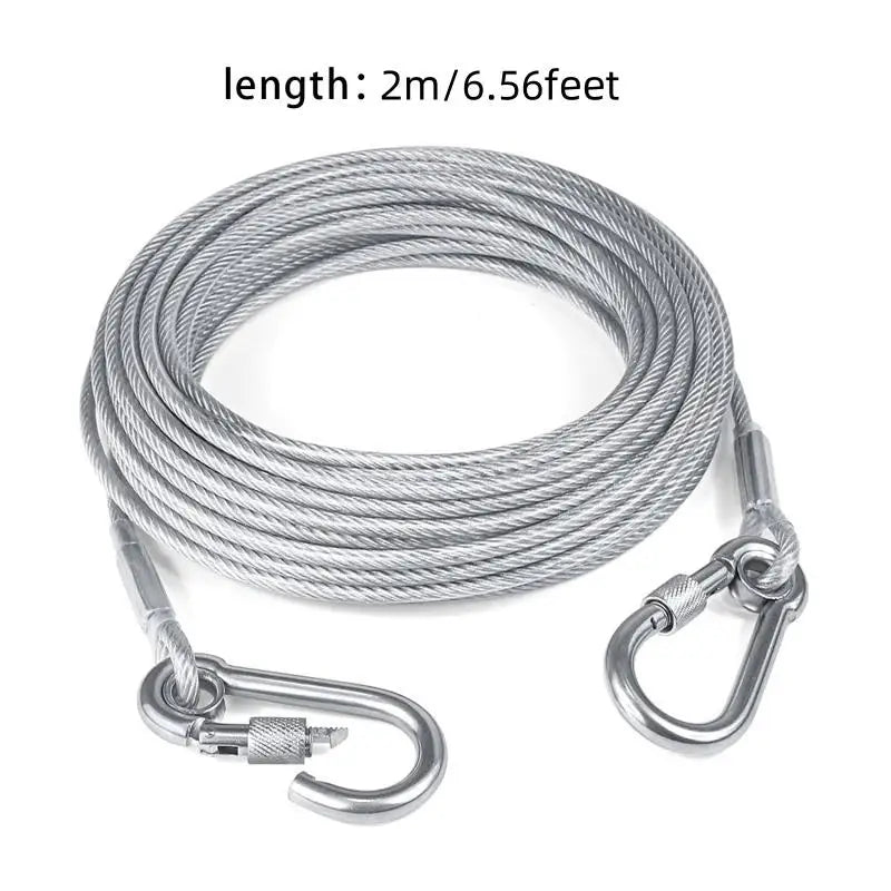 Double-headed Dog Tie Out Cable Leash ,raction rope with metal buckle steel wire anti-rust training collar,Outdoor Dogs Strap