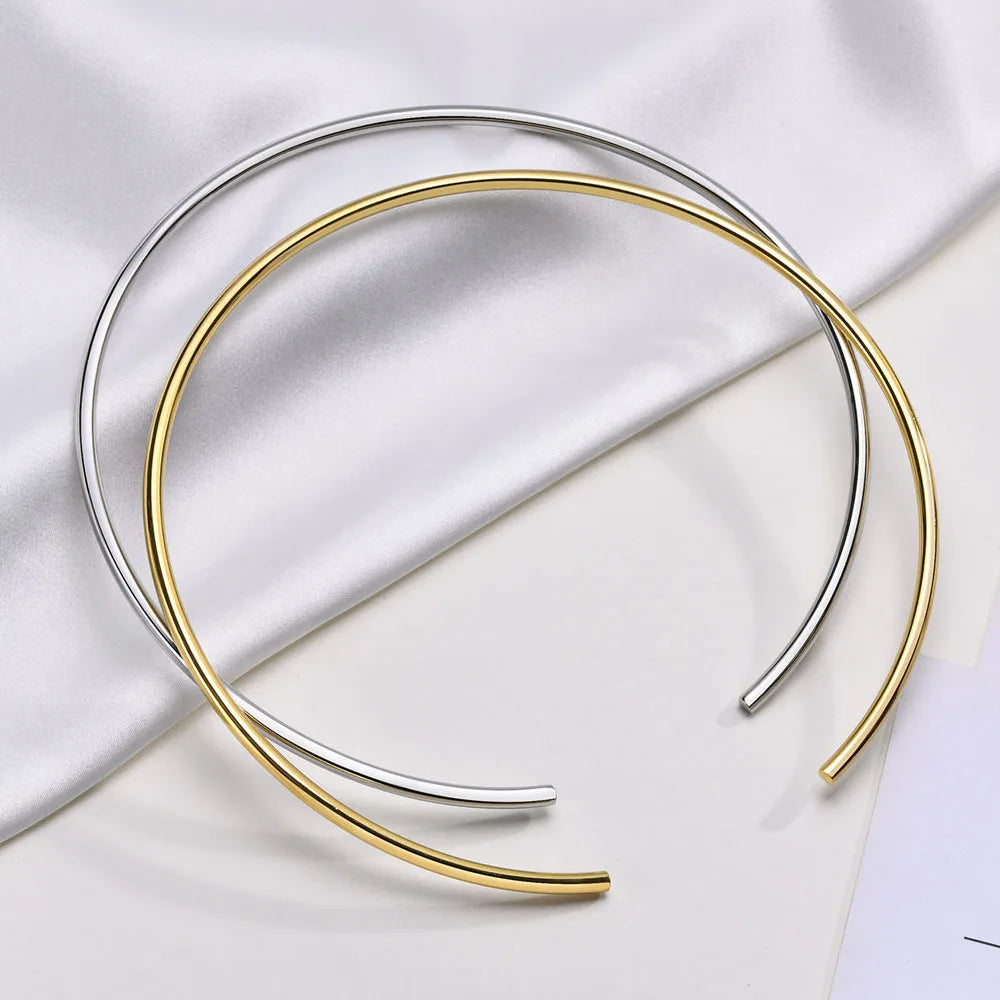 Stainles Steel Chocker Collar Necklace For Women, Open Neck Cuff Torques , Minimalist Necklace Birthday Party Gift
