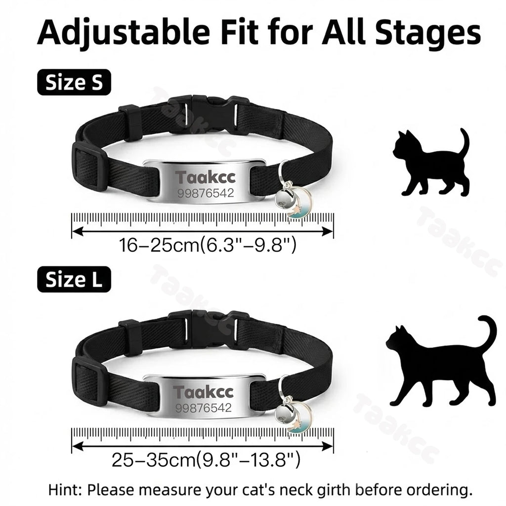 Customized Fashion Elastic Cat Collar Free Engraved Puppy Kitten Anti-lost Pet ID Nameplate Necklace With Bell & Moon Ornament