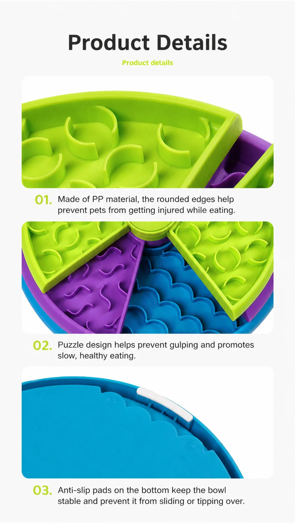 Rotating Tray Slow Feeder Dog Bowl Anti‑Tipping Anti‑Gulping Non‑Slip Pet Slow Eating Food Basin Feeding Dish for Small Dogs Pup
