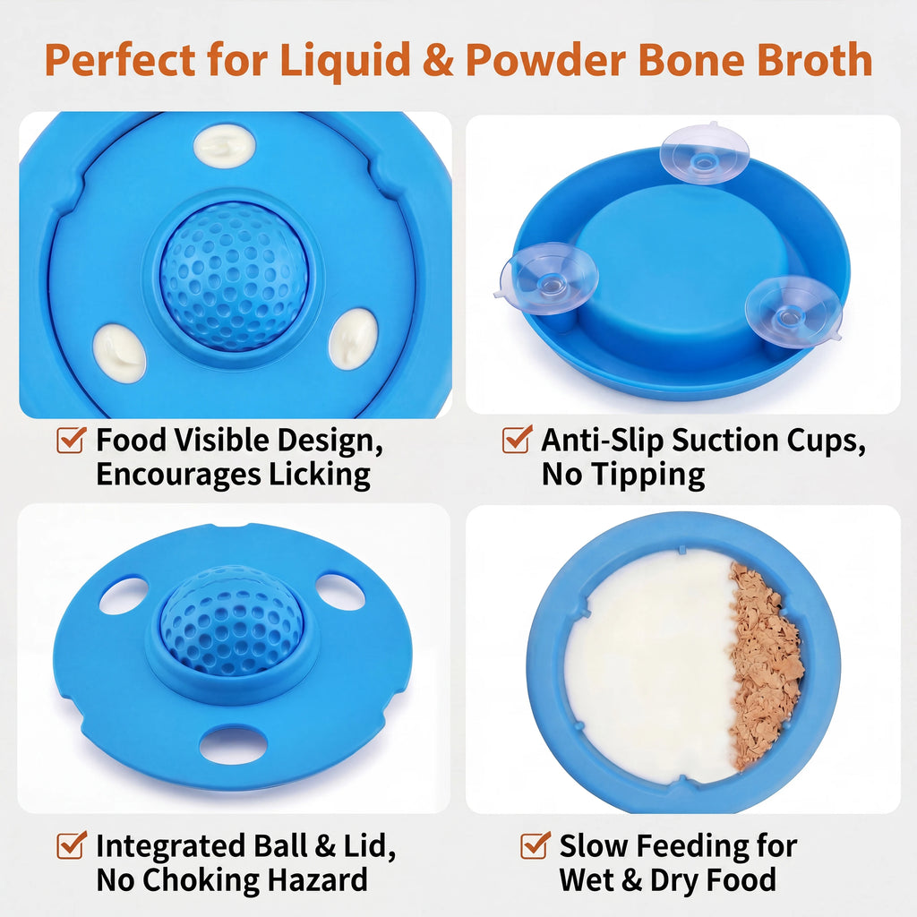 Slow Feeder Dog Bowl, Lick Ball Lid, Anti-Slip Suction Cups, for Wet Food, Bone Broth and Liquid Treats, Ideal for Small Dogs