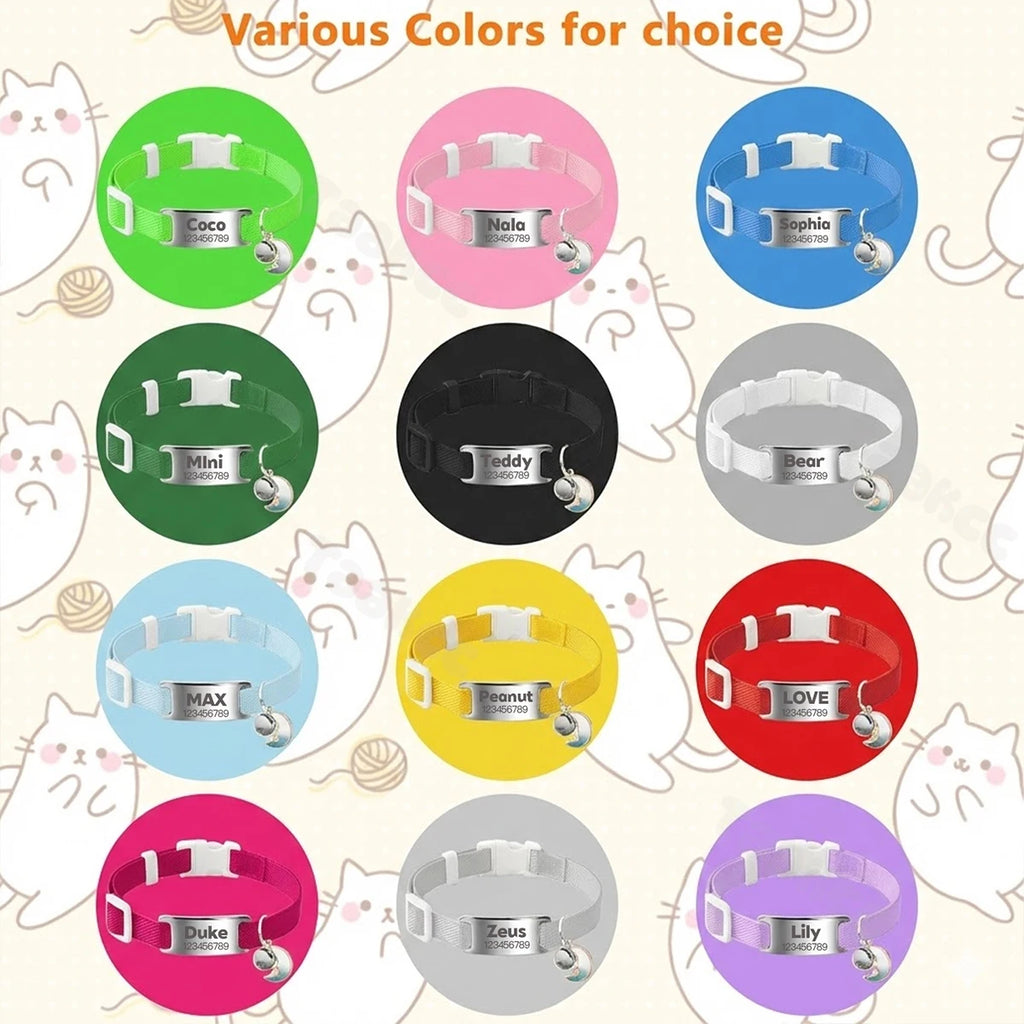 Customized Fashion Elastic Cat Collar Free Engraved Puppy Kitten Anti-lost Pet ID Nameplate Necklace With Bell & Moon Ornament