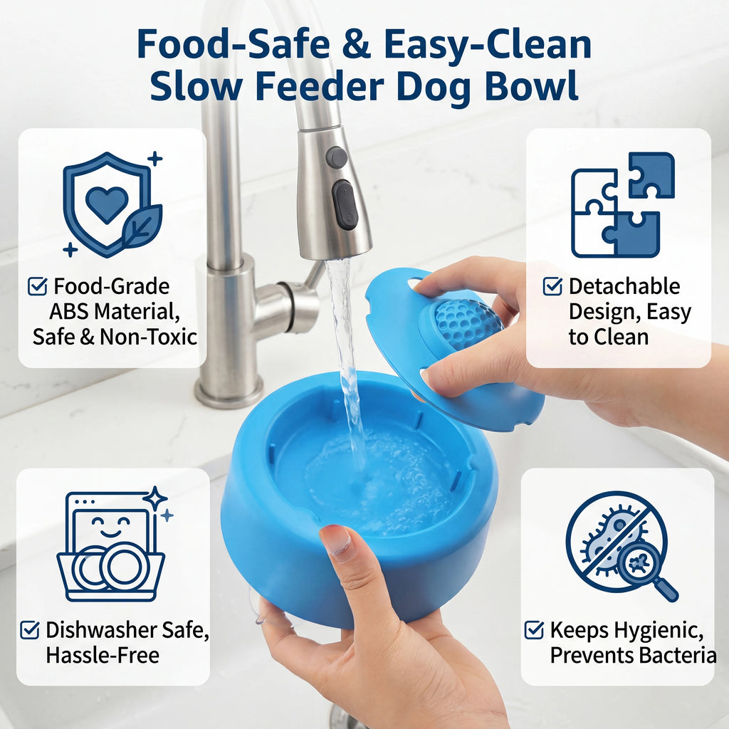 Slow Feeder Dog Bowl, Lick Ball Lid, Anti-Slip Suction Cups, for Wet Food, Bone Broth and Liquid Treats, Ideal for Small Dogs