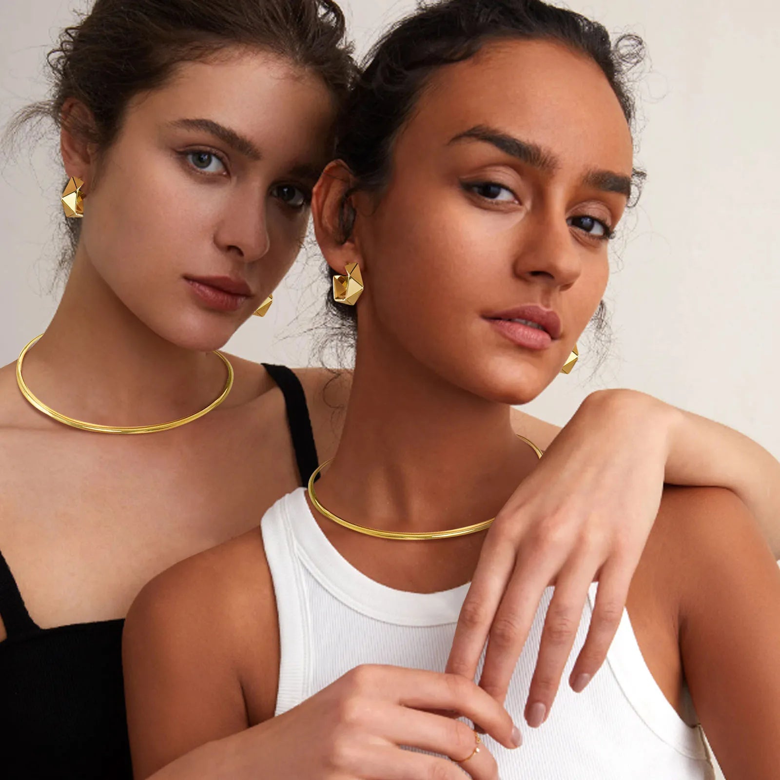Stainles Steel Chocker Collar Necklace For Women, Open Neck Cuff Torques , Minimalist Necklace Birthday Party Gift